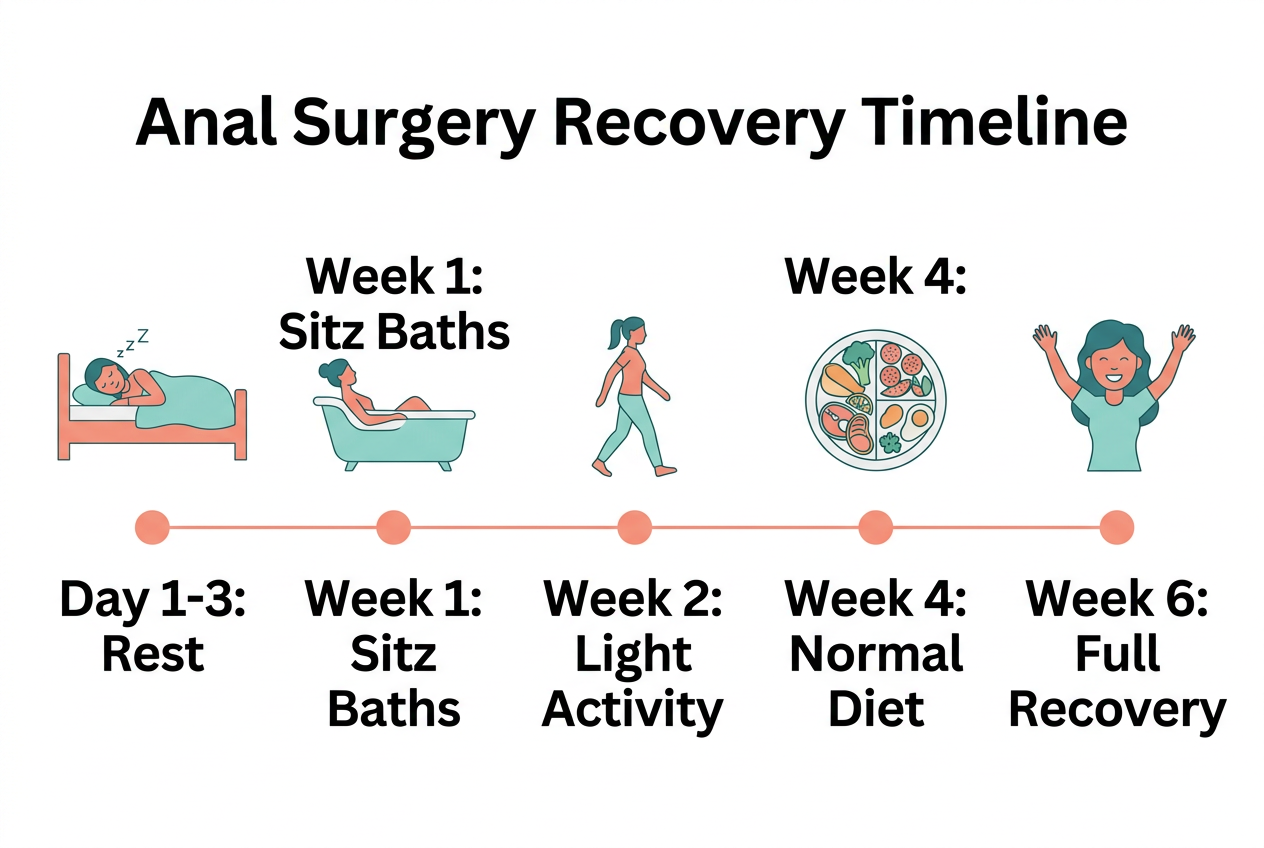 Post-treatment care infographic for piles, fissure, and fistula recovery