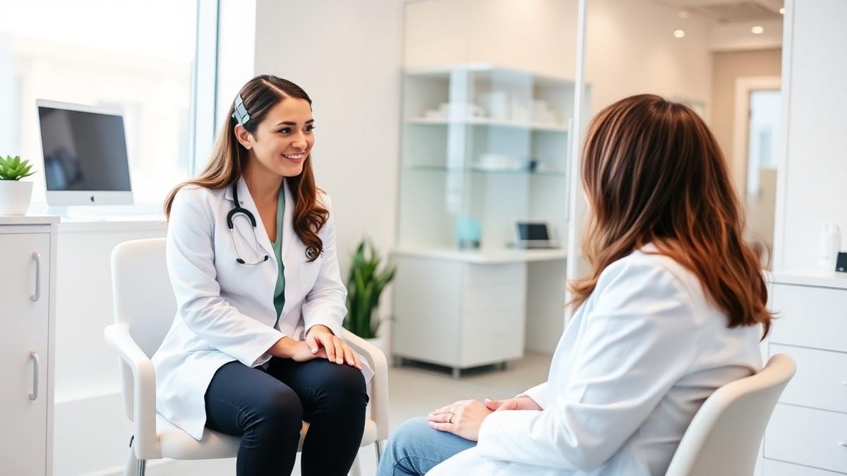 Female surgeon providing comfortable consultation to a patient in a private clinic setting in Dubai