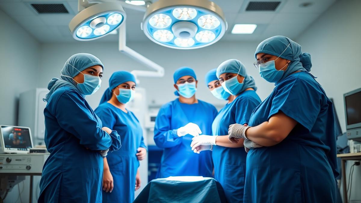 All-female surgical team performing minimally invasive laparoscopic surgery in a modern Dubai hospital operating room