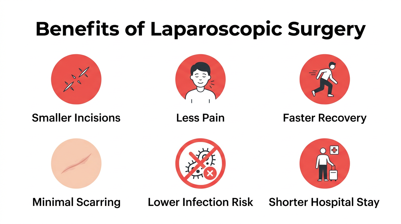 Benefits of laparoscopic minimally invasive surgery — faster recovery, less pain, minimal scarring, lower infection risk
