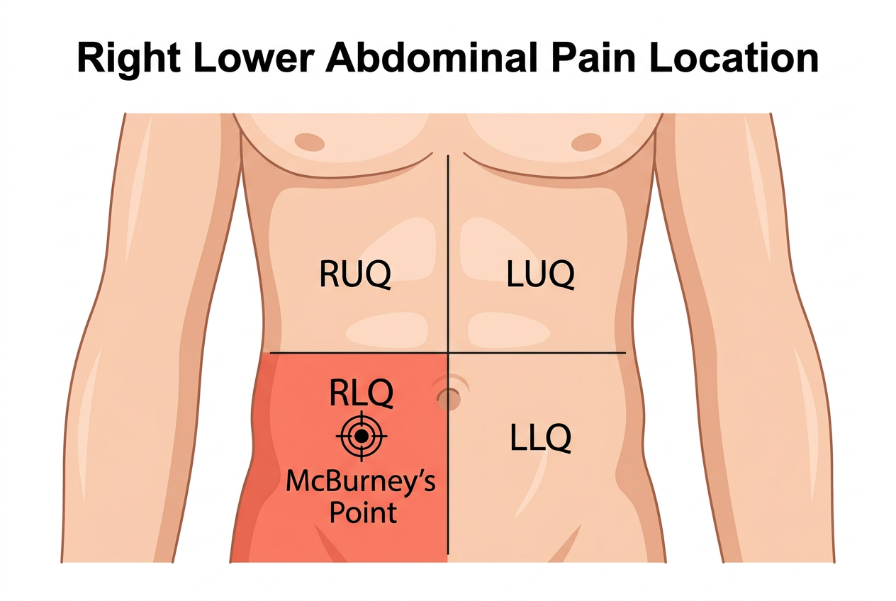 Illustration showing location of right lower abdominal pain